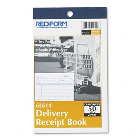 Rediform 6L614 Receiving Delivery Receipt  6-3/8 x 4-1/4  Carbonless 2-Part  50 Sets