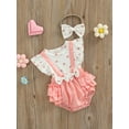 thumbnail image 3 of Spewahor Infant Girls Layette, Peach Heart Pattern Fake Two Pieces Romper and Bow Knot Headdress, 3 of 9