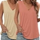 thumbnail image 2 of Paquete de 2 Camisetas Sin Mangas para Mujer, Blusas Informales Holgadas con Cuello en V para Vacaciones en la Playa. Albaricoque y Coral L, 2 of 6