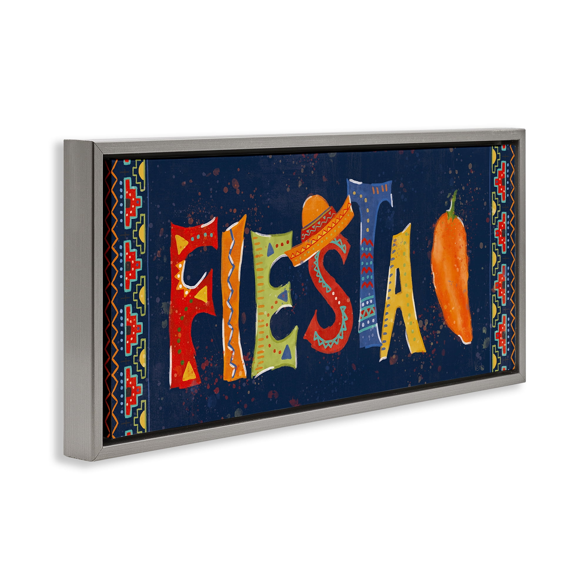 Stupell Industries Fiesta con Pimiento Colorido Food & Beverage Painting Gray Floater Framed Art Print Wall Art, 31 x 14