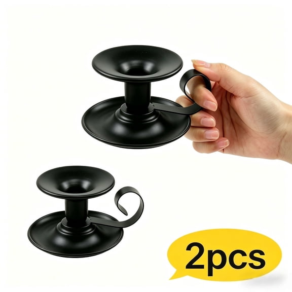 Classic Black Metal Candle Holders with Handles - Ideal for Holiday Tablescapes, Gothic Wedding Centerpieces, and Rustic Home Decor (2pcs)