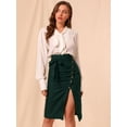 thumbnail image 4 of Falda de tubo corta vintage Allegra K con cinturón y abertura con botones decorativos Verde XS, 4 of 6