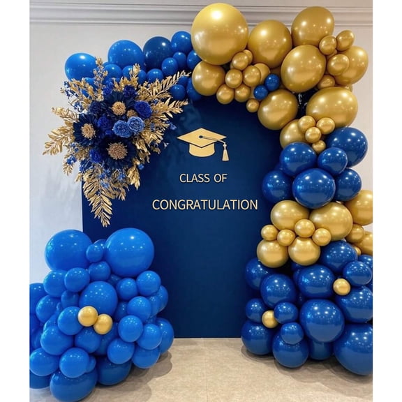 104Pcs Royal Blue, Navy Blue & Metallic Gold Balloon Garland Arch Kit - Dark Blue & Gold Latex Balloons for Graduation, Birthday & Wedding Party Decorations