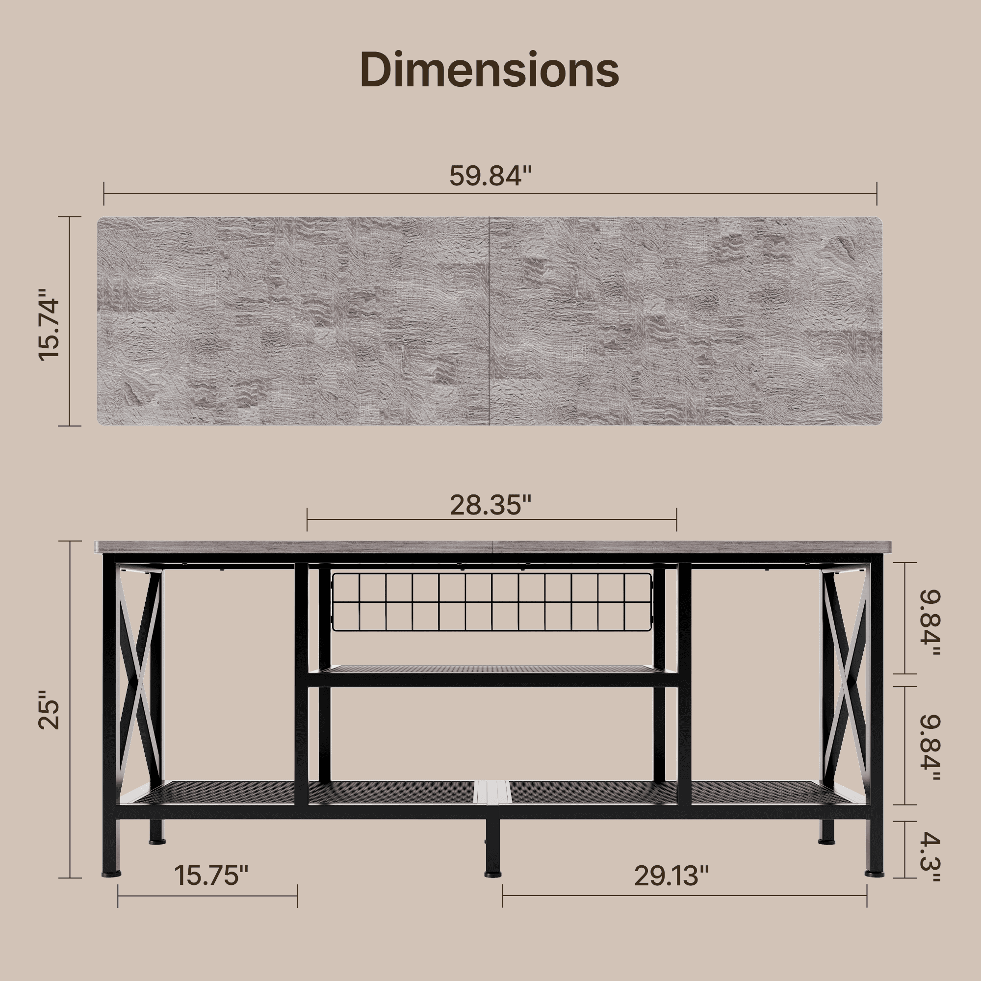 TV Stand for 55-65 Inch TVs, Lofka 3-Tier TV Console, with Open Shelves, Metal Frame, for Living Room, Bedroom, Office, Grey