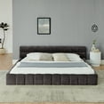thumbnail image 3 of Newest King Size Upholstered Bed with Soft Chenille Fabric, Low Profile Floor Bed for Bedroom & Guest Room, Thick Padded Headboard & No Box Spring, Modern Dark Gray Frame, 3 of 11