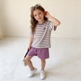 thumbnail image 5 of Cethrio Girls Cotton T-shirts, Stripe Casual Short Sleeve Crew Neck Summer Tops Kids Tees Purple Size 10, 5 of 6
