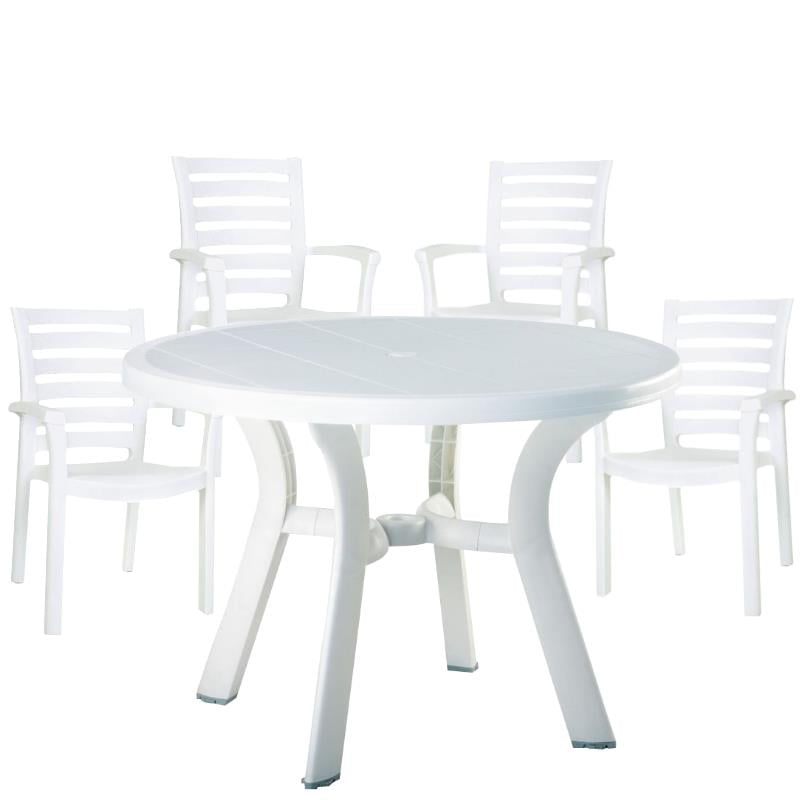 5 Piece 42 Round Resin Patio Table And 4 Chairs In White Com - White Resin Patio Table And Chairs