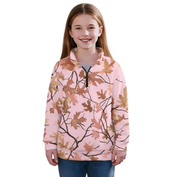 Uorisanigo Girls Half Zipper Sweatshirts Loose Quarter Zip Pullover Sweatshirts with Long Sleeve Size 5-14 Fall Trendy Clothes Pink Camo Hunting Cropped Pullover Hoodies Jacket