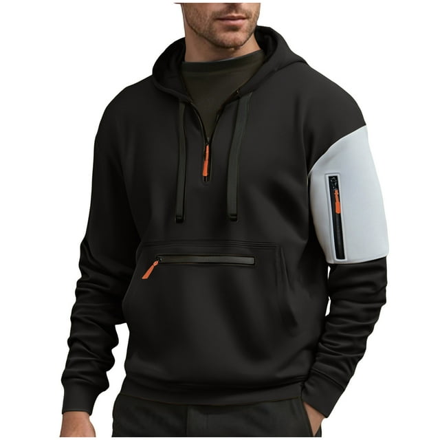 LIaqionyy Mens Hoodie Quarter Zip Sweatshirt Cargo Pullover Drawstring Workout Sweatshirts with Pocket