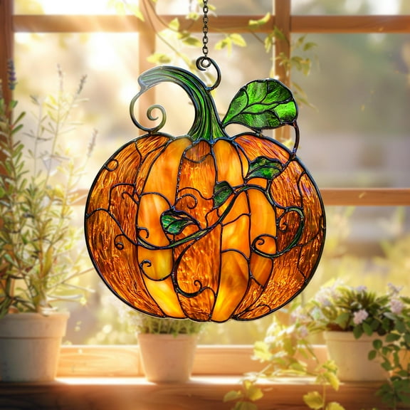 Pumpkin Window Hanging, Fall Home Decoration, Autumn Halloween Acrylic Suncatcher, Harvest Kitchen Window Decor Ornament