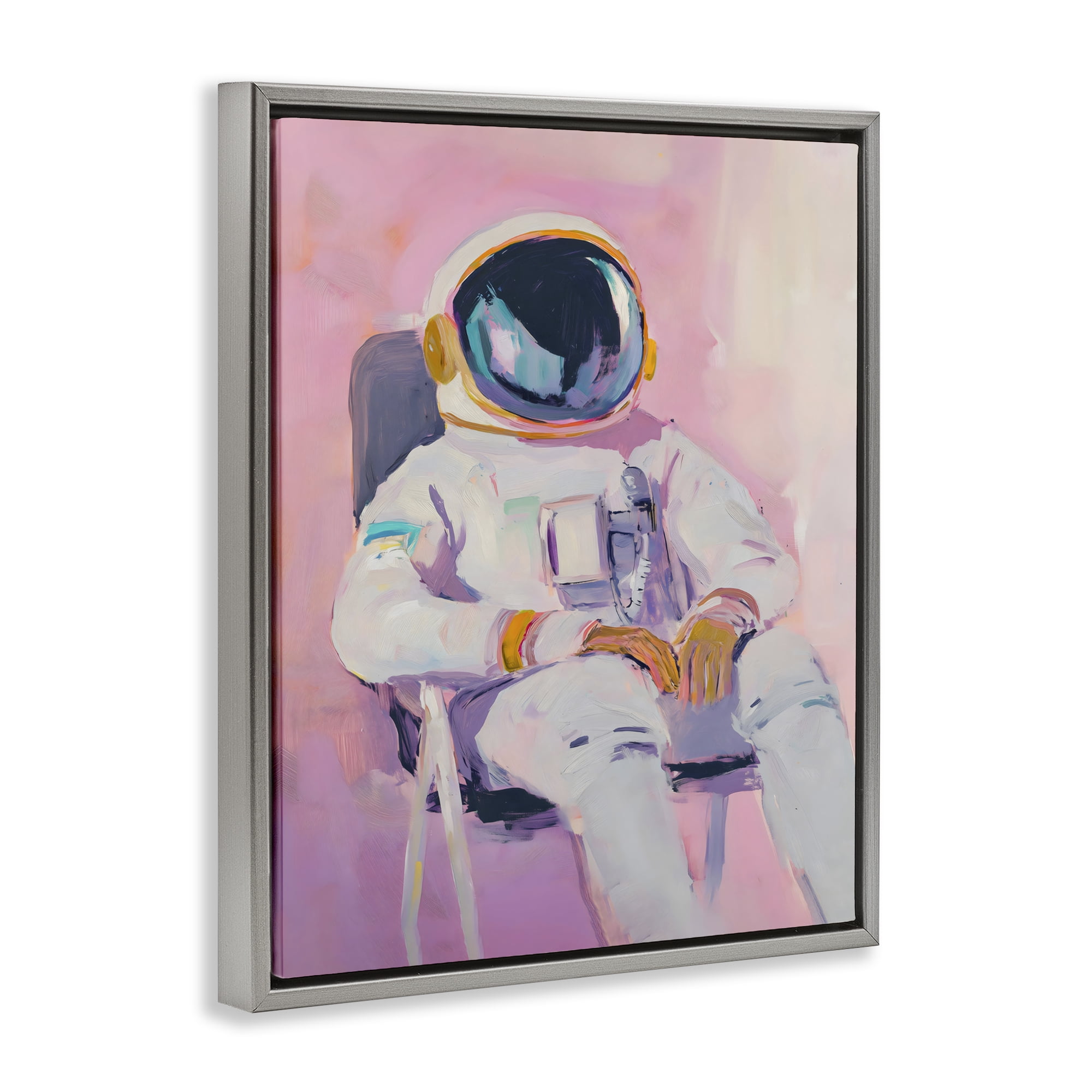 Stupell Industries Resting Astronaut on Chair Gray Framed Floater Canvas Wall Art, design by The Prints Vibe