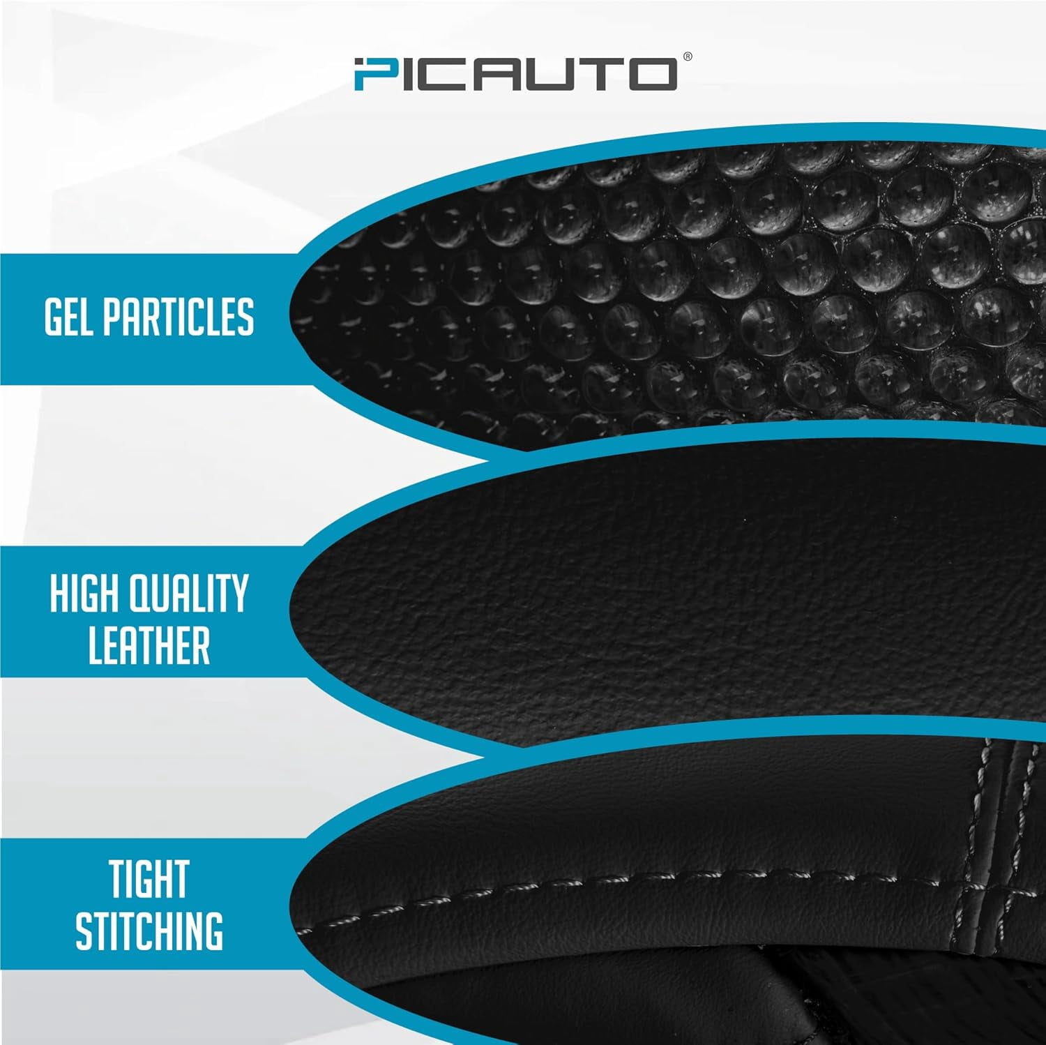 Gel Particles Steering Wheel Cover, Black Luxury Leather Car Steering Wheel Protector, Universal Fit 14.5"-15.5" Anti-Slip Car Interior Accessories for Girls & Women