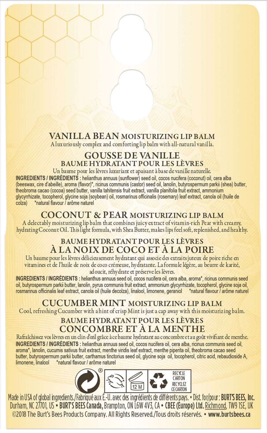 Baumes hydratants pour les lèvres d’origine naturelle à 100 % de Burt’s Bees®,