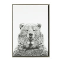 Kate and Laurel Sylvie Bear Animal Print Black and White Portrait Framed Canvas Wall Art by Simon Te Tai, 23x33 Gray