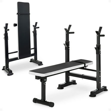 BalanceFrom Steel Weight Bench w/ Squat Rack, Adjustable Seat and Recliner, Black & White