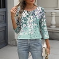 thumbnail image 5 of Jsaierl Womens 3/4 Length Sleeve Tops Summer Button Up Round Neck Shirts Trendy Graphic Petite Blouses Soft Elegant Tunic Top S-2XL, 5 of 8