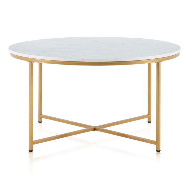 Belleze Yanet Modern Round Coffee Table Accent Table Home Decor Marble Gold Walmart Com Walmart Com