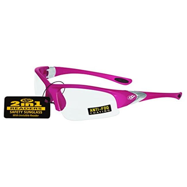 ssp eyewear 1.50 bifocal/reader safety glasses with pink frames and