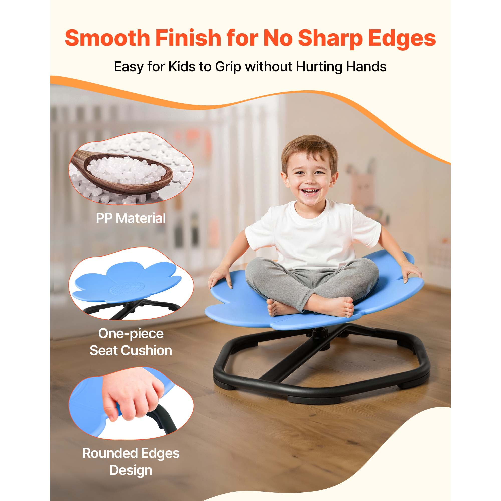 KFFKFF Kids Rotating Chair, 220 lbs Weight Limit, Flower-Shaped Sensory Spinning Seat, Designed for Children with Sensory Needs, Stable Non-Slip Metal Base, Toddler Spin and Sit Chair