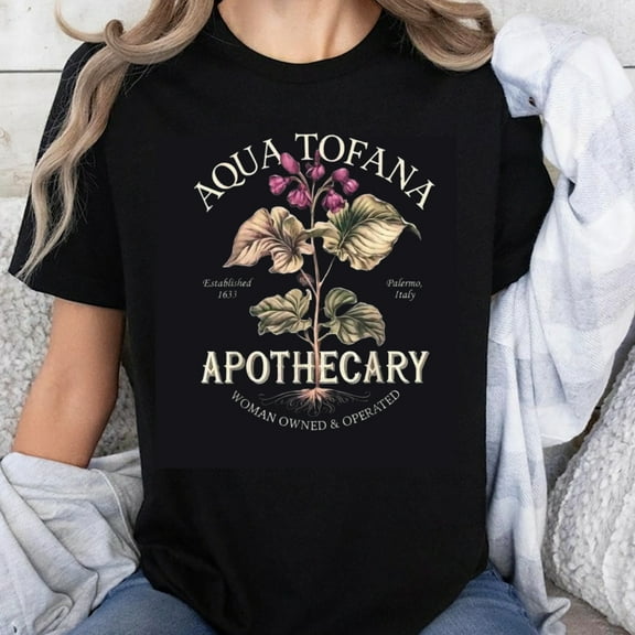 100% Cotton Aqua Tofana Apothecary Women Owned Operated Vintage Botanical Flower Design T-Shirt for Women and Men