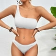 thumbnail image 4 of Penkiiy Women's Ribbed Bikini Sets One Shoulder Top with Mid Waist Two Piece Bathing Suit S White, 4 of 4