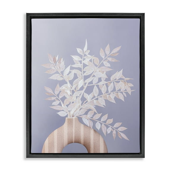 Stupell Industries Ruscus Plant Circular Vase Plants & Flowers Painting Black Floater Framed Canvas Art Print Wall Art, 17 x 21