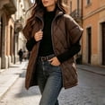 thumbnail image 7 of Vdgthytj Puffer Vest Women Full Zip Stand Collar Diamond Quilted Mid-Length Short Sleeve Gilet Winter Warm Casual Outerwear with Pockets(X-Large,Coffee), 7 of 7