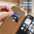 thumbnail image 7 of Designed for iPhone 16e Magnetic Flip Phone Case,With RFID Blocking Card Slots,Compatible with Mag-Safe,PU Leather Shockproof Anti-fall Flip Folio Ultra Slim Wallet Phone Case,Brown, 7 of 7