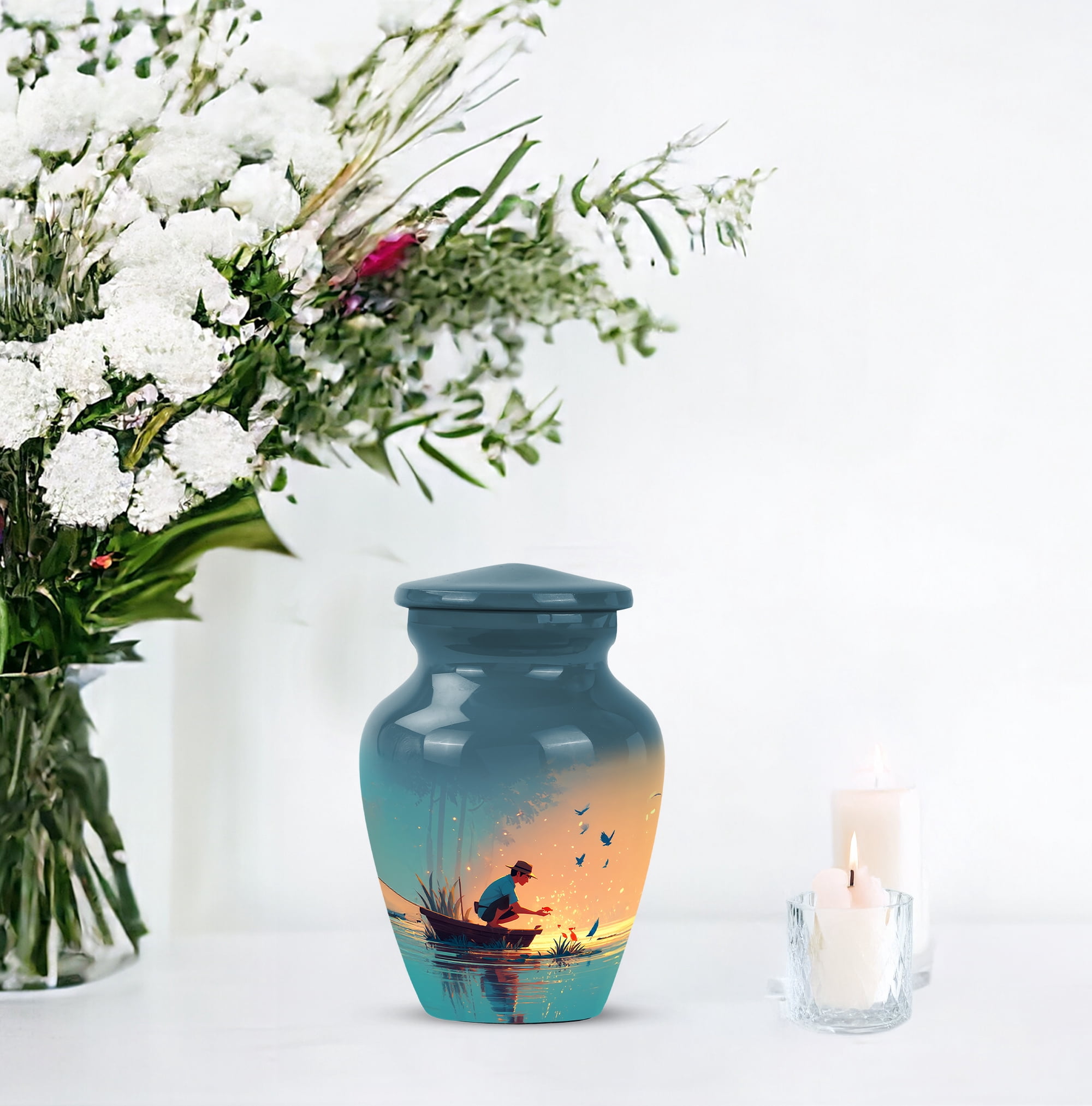 MUKTIVE Fishing Keepsake Urns for Ashes Adult Male & Male - Mini Burial Urns for Adult Human Ashes Remains - Fisherman Little Funeral Urn for Dad - 3 Inch