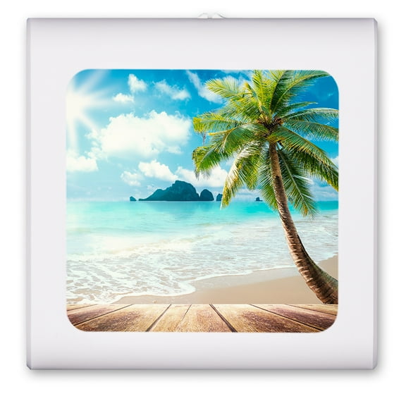 Plug in Dimmable LED Night Light with Dusk to Dawn Auto Sensor, Adjustable Brightness, Warm Light, Auto On/Off Nightlight for Bathroom, Hallway, Nursery, Bedrooms - Beach Boardwalk