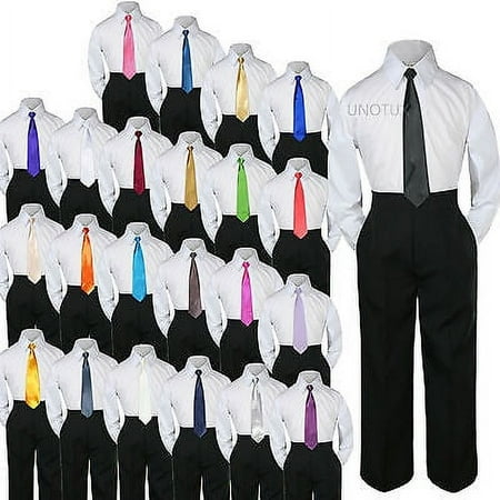 

23 Color 3 pc Black Set Necktie Shirt Pants Boy Baby Toddler Kid Formal Suit S-7