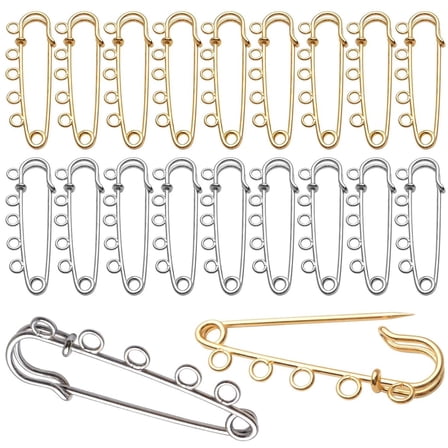 Large Safety Pins,20pcs 50mm Metal Heavy Duty Blanket Safety Pins Kilt Pins with 5 Loops for Crafting Arts Brooch Clothes,Gold/Silver