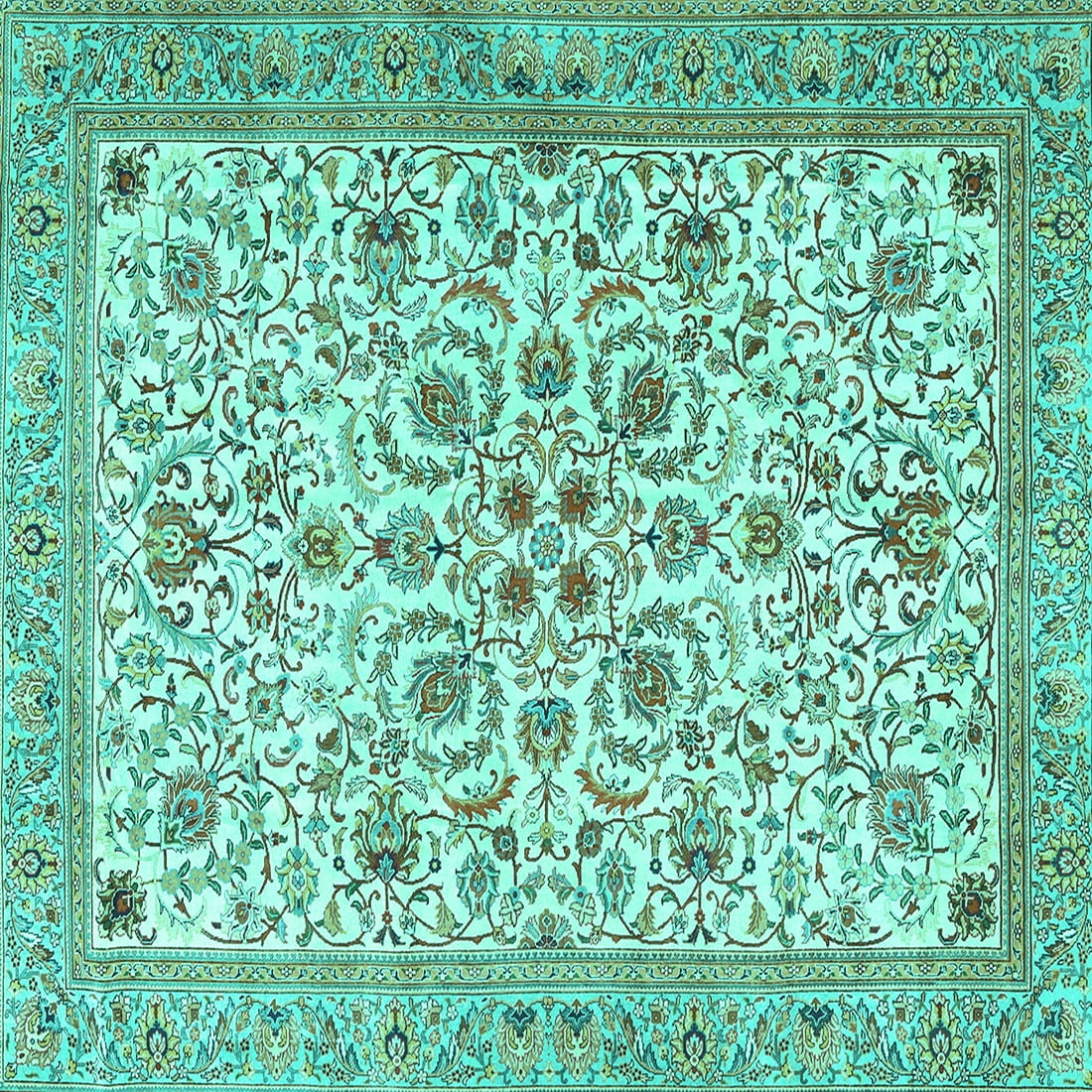 Ahgly Company Indoor Square Persian Turquoise Blue Traditional Area ...