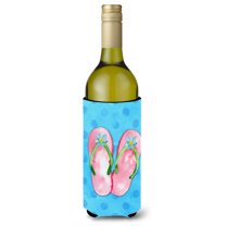 Carolines Treasures BB8221LITERK Pink Flip Flops Blue Polkadot Wine Bottle Beverge Insulator Hugger  Wine Bottle