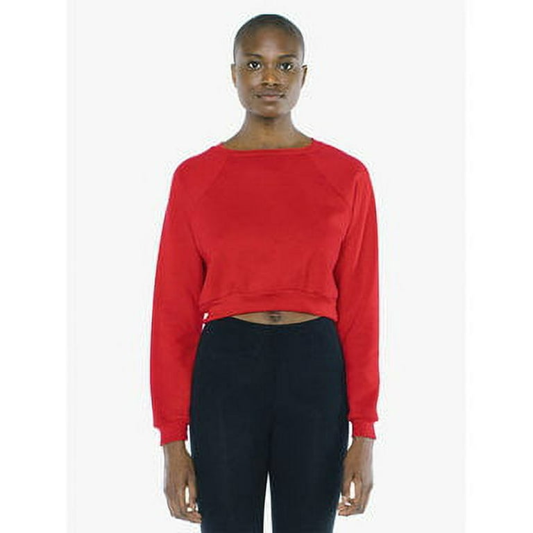 American Apparel Women s Flex Fleece Raglan Cropped Sweatshirt RED M Walmart