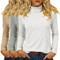 thumbnail image 5 of Women's 3-Pack Thermal Fleece Turtleneck Sweaters, Solid Color Derong Knit Tops, Warm Base Layer Set, Soft Crewneck Pullovers, Winter Layering Basics, Cozy Long Sleeve Shirts White XXXXXL, 5 of 6