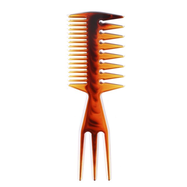 BlueZOO Peine para el cabello de tres caras Color ámbar Inserción Afro Peine para el cabel Abanopi Peine