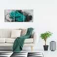 thumbnail image 3 of Hieng Teal and Grey Canvas Wall Art Rose Flower Painting Picture Turquoise Floral Prints Teal Bedroom Bathroom Decor, 3 of 6