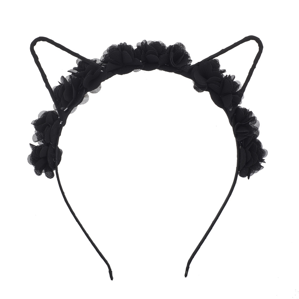 Lux Accessories Coachella Black Rose Cat Ear Fabric Flower Crown ...