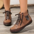 thumbnail image 2 of Brown Women'S Everyday Boots With Combined Lace-Up And Side Zipper, Flat Sole, Great For Daily Winter Activities, 2 of 9