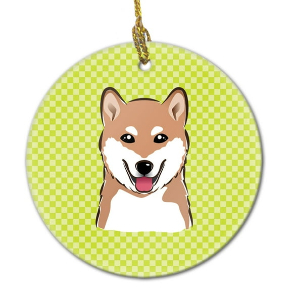 Checkerboard Lime Green Shiba Inu Ceramic Ornament