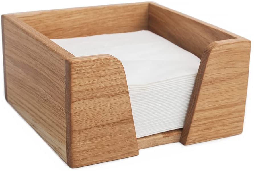 Wooden Paper Napkin Holder, Solid Natural Oak Wood Finish, Rustic and