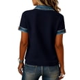 thumbnail image 5 of Shirts for Women Trendy Short Sleeve Button Up Collared Shirt with Denim Collar Waffle Knit Patchwork Polo Shirts 2XL, 5 of 5