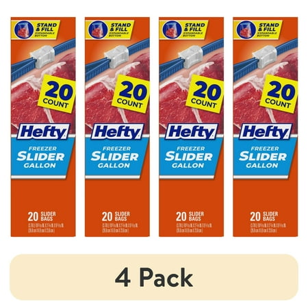 (4 pack) Hefty Slider Gallon Freezer Bags, 20 Count
