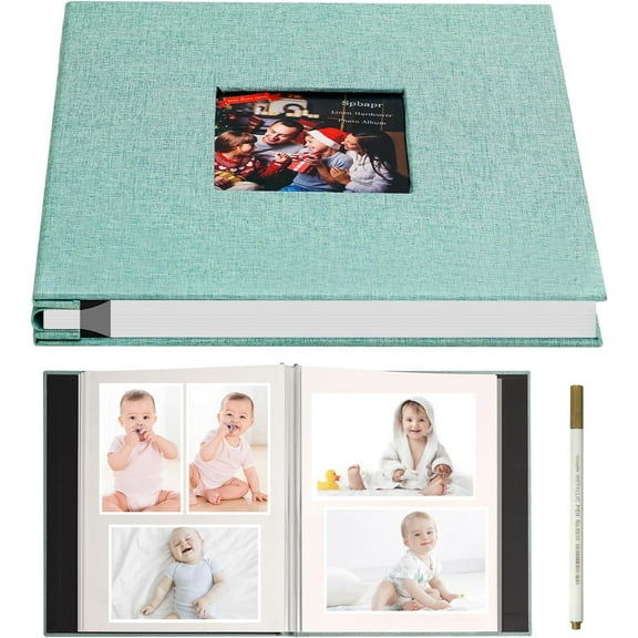 Large Photo Album Self Adhesive 3x5 4x6 5x7 8x10 Pictures Magnetic Scrapbook 40 Blank Pages Linen Cover DIY Album with A Metal Pen Turquoise