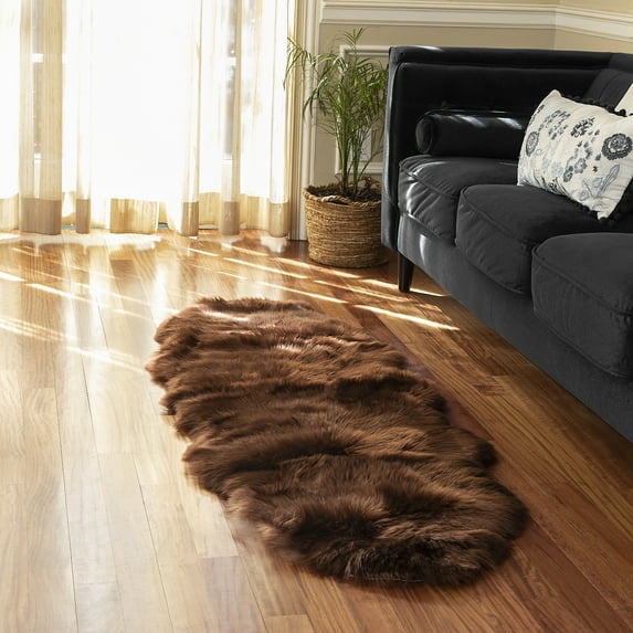 Walk on Me Faux Fur Area Rug Luxuriously Soft and Eco Friendly, 2' x 6', Brown