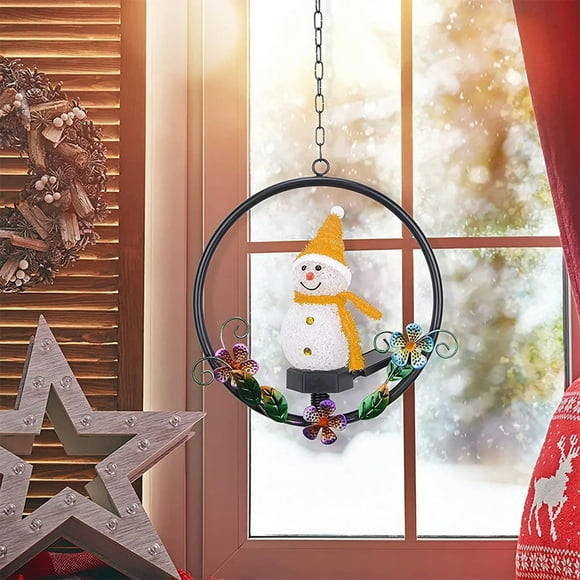 Sunjoy Tech Solar Lamp Creative Shape Waterproof Energy-saving Hanging Hook Design Realistic Looking Decorative Resin Solar-Powered Xmas Snowman LED Light for Home