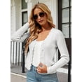 thumbnail image 3 of Women'S Long Sleeve V-Neck Button Down Cardigan Knit Shrugs Sweater White XL, 3 of 7
