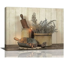 Farmhouse Kitchen Wall Art Vintage Kitchen Rosemary Painting Rustic Country Framed Artwork for Dining Room Kitchen Living Room 16"x12"