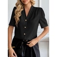 thumbnail image 3 of SHEWIN Blouses for Women Dressy Casual Short Sleeve V Neck Button Down Shirts Pleated Summer Business Office Work Tops, 3 of 9